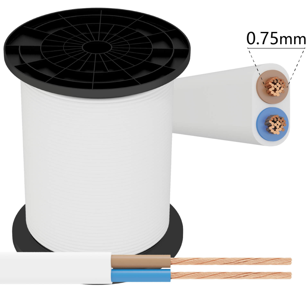 Stromkabel Elektrokabel H05VVHF 2-adrig 2x0,75 Weiß 1 meter